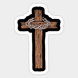 A wooden cross with a crown of thorns Sticker